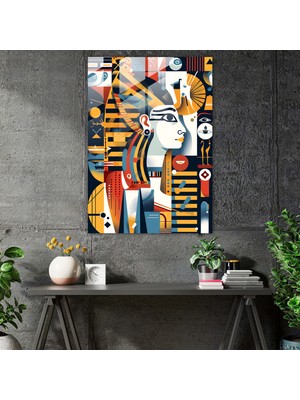Popcasso Klasikizm ve Pop Art Temalı Cam Duvar Tablosu - Mısır Hiyeroglifleri ile Dekoratif Tasarım