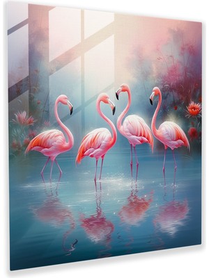 Popcasso Flamingo Cenneti Temperli Cam Tablo - Zarif Flamingo Tasarımı