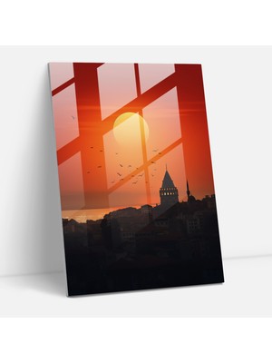 Popcasso Galata Kulesi Temperli Cam Tablo - Modern Sanat Eseri