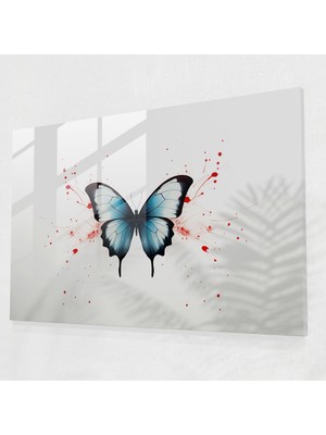 Popcasso Minimalist Kelebekler Temperli Cam Tablo - Kurutulmuş Kelebekler Çağdaş Illüstrasyon ile Tasarlanmış Duvar Dekorasyonu