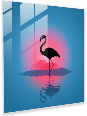 Popcasso Minimal Siluet Flamingo Temperli Cam Tablo - Flamingo Modern Sanat Temalı Renk Geçişli Arka Plan