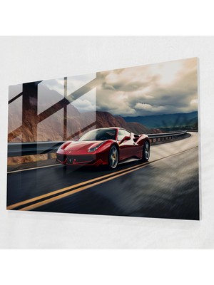 Popcasso Ferrari Temalı Yol Yansımaları Cam Tablo - Sanat Fotoğrafı ile Özgürlüğü Yansıtan Dekoratif Parça