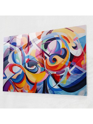 Popcasso Riskli Cam Tablo Baskı - Soyut Yağlı Boya Temalı Cam Duvar Tablosu