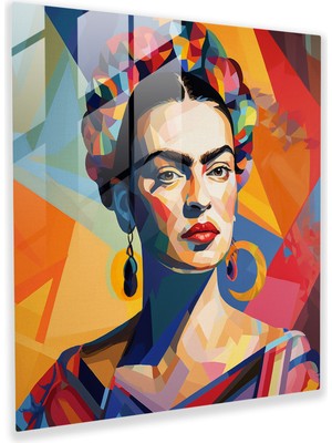 Popcasso Geometrik Frida Kahlo Temperli Cam Tablo - Frida Kahlo Soyutlama ve Geometrik Tasarım