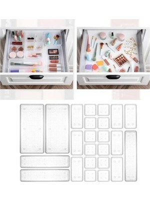 Calperia 24'lü Modüler Çekmece Içi Masaüstü Düzenleyici, Şeffaf Takı Organizer