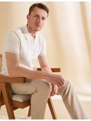 Pierre Cardin Erkek Ekru Slim Fit Polo Yaka Triko Tişört 50320821-VR019