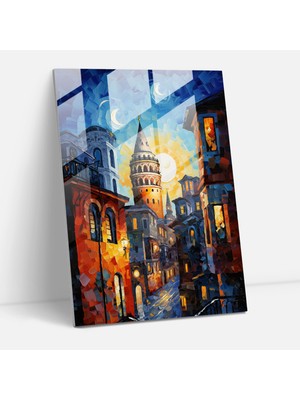 Popcasso Galata Kulesi Temalı Temperli Cam Tablo - Modern Sanat Tarzında Istanbul Manzarası