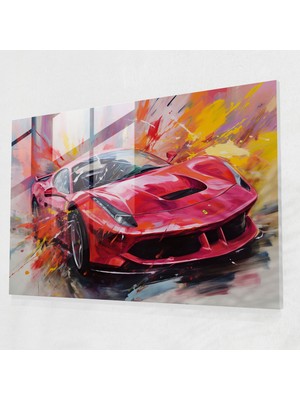 Popcasso Ferrari Dinamizm Temperli Cam Tablo - Canlı Renklerle Süslü Tasarım