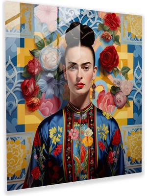 Popcasso Kaleidoskop Rüyaları Temperli Cam Tablo - Frida Kahlo Duvar Tablosu Büyüleyici Geometrik Tasarım