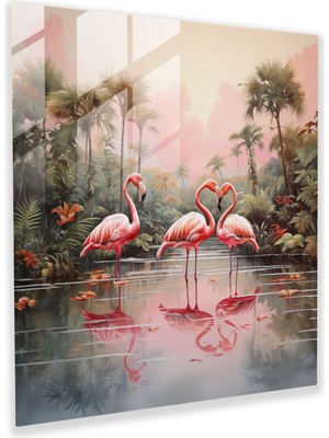 Popcasso Pastel Flamingo Cam Tablo - Flamingo Suluboya Manzarası