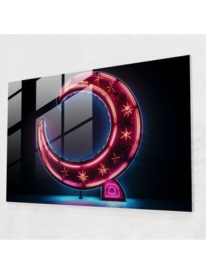 Popcasso Neon Temalı Cam Tablo - Dünya ve Ay Figürü ile Ev Dekorasyonu Için Ürün