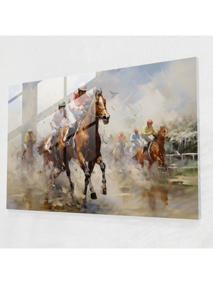 Popcasso At Yarışı Temalı Temperli Cam Tablo - Modern Sanat ile Ev Dekorasyonu