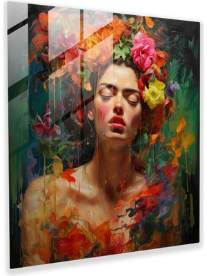 Popcasso Duygusal Öz Portre Temperli Cam Tablo - Frida Kahlo Ilhamlı Içsel Mücadeleler Modern Sanat