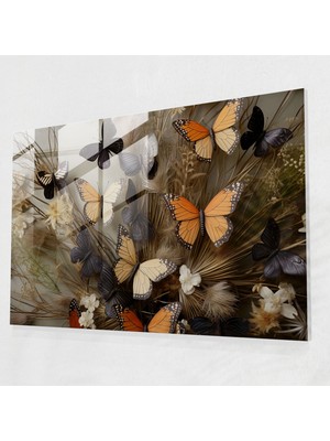 Popcasso Kurutulmuş Kelebekler Cam Duvar Tablosu - Modern Sanat Temalı Dekoratif Parça