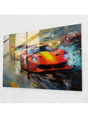 Popcasso Ferrari Cam Tablo - Yarış Etkileri - Hız Temalı Temperli Cam Tablo
