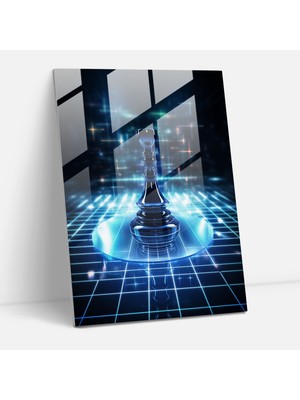 Popcasso Futuristik Satranç Temalı Temperli Cam Tablo - Satrançta Teknoloji ve Gelecek Vizyonu