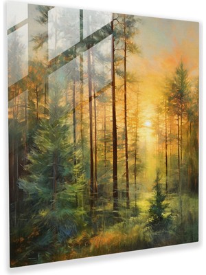 Popcasso Pastel Çam Ormanı Temperli Cam Tablo - Yeşil Çam Modern Sanat Teması