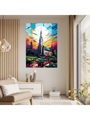 Popcasso Kilise Temalı Temperli Cam Tablo - Cesur Pop Sanat Tasarımı