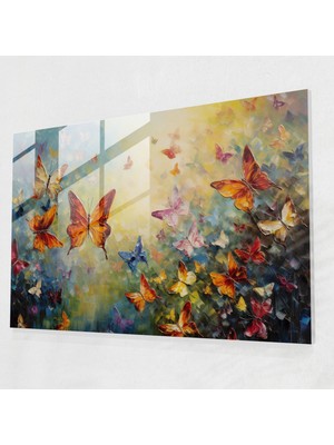 Popcasso Ayışığı Çayırı Temperli Cam Tablo - Kurutulmuş Kelebekler Temalı Cam Tablo