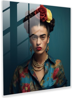 Popcasso Frida Kahlo Cam Portresi - Dayanıklılık ve Zarafet Temalı Cam Tablo