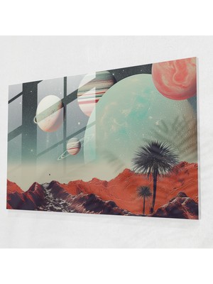 Popcasso Gelecek Temalı Gezegenler Cam Duvar Tablosu - Dünya Manzaralı Cam Tablo