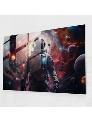 Popcasso Modern Sanat Astronot Cam Tablo - Dünya ve Gezegenler Temalı Görsel