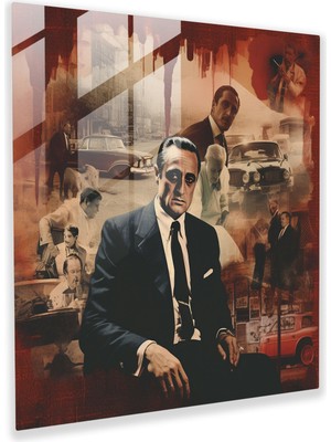 Popcasso Modern Sanat Retro Kolaj Eser Cam Tablo - Godfather Temalı Ev Dekorasyonu
