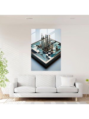 Popcasso Satranç Temalı Cam Duvar Tablosu - Dekoratif Cam Tablo