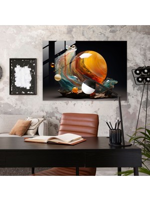 Popcasso Jüpiter Atmosfer Cam Tablo - Dünya Temalı Cam Heykel Modern Sanat