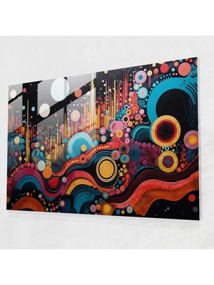 Popcasso Geometrik Gezegenler Cam Duvar Tablosu - Dünya Figürleri Modern Sanat