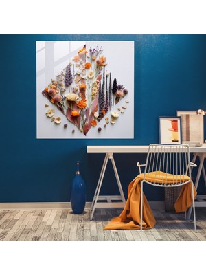 Popcasso Geometrik Tasarım Kuru Çiçek Cam Tablo - Modern Dokunuş ile Duvar Dekorasyonu