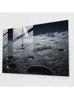 Popcasso Ay Cam Duvar Tablosu - Dünya Teması Modern Sanat Tasarımı