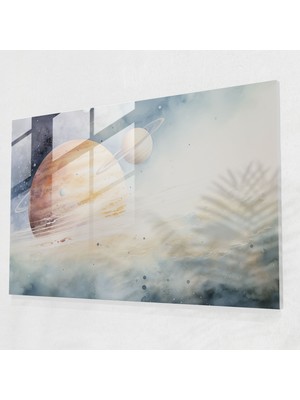 Popcasso Hayalperest Jüpiter Cam Tablo - Dünya Suluboya Modern Sanat Tasviri