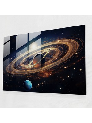 Popcasso Gerçeküstü Cam Tablo - Dünya ve Yıldızlar Temalı Satürn Deseni