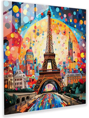 Popcasso Eiffel Kulesi Cam Tablo Retro Pop Sanat Kolajı ile Popüler Tarzın Harmanı