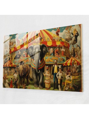 Popcasso Vintage Sirk Cam Duvar Tablosu - Sirk Temalı Sanatçı Figürleri ile Duvar Dekorasyonu
