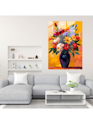 Popcasso Çiçekler Temalı Temperli Cam Tablo - Klasik ve Pop Art Estetiği ile Birlikte Ev Dekorasyonunu Tamamlayın