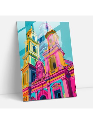 Popcasso Sanat ve Klasik Tarzın Buluştuğu Duvar Dekorasyonu - Canlı Renklerle Barok Mimarisi Temperli Cam Tablo