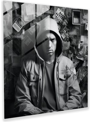 Popcasso Eminem Temalı Modern Sanat Cam Tablo - Dekoratif Fotoğraf Kolajı