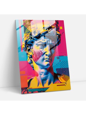 Popcasso Neoklasik Cam Duvar Tablosu - Klasizm ile Popart Birleşimi, Dekoratif Heykel Tarzında Ev Aksesuarı