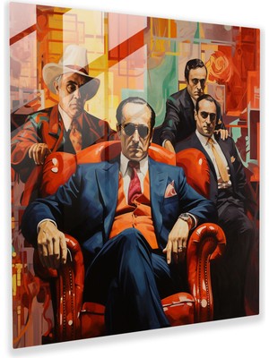 Popcasso Mafya Imajı Cam Duvar Tablosu - Godfather Temalı Dekoratif Cam Tablo