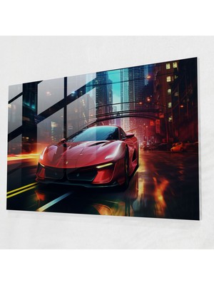 Popcasso Ferrari Temalı Cam Duvar Tablosu - Modern Araç Figürü ile Dekoratif Tablo