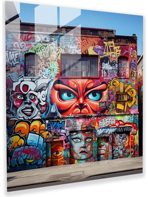 Popcasso Canlı Graffiti Etiketleri ile Temperli Cam Tablo