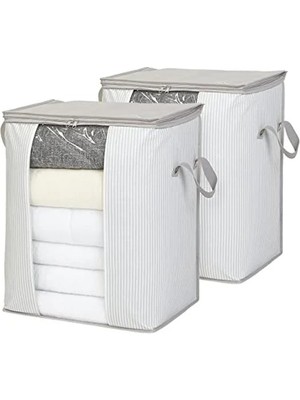 Calperia 2'li Pvc Pencereli Hurç Seti, Gri Çizgili Pratik Depolama