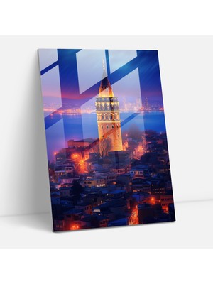 Popcasso Galata Kulesi Temalı Temperli Cam Tablo - Modern Sanat Tarzında Görselleştirme