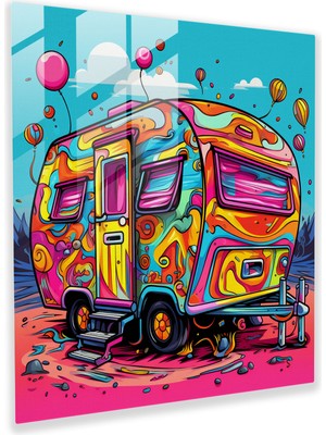 Popcasso Cesur Macera Karavanı Temperli Cam Tablo - Karavan Temalı Pop Sanat Esintisi ile Modern Tasarım