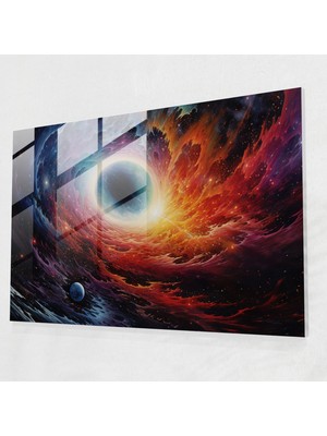 Popcasso Canlı Siyah Delik Temperli Cam Tablo - Dünya Modern Sanat Teması ile Dekoratif Duvar Öğesi