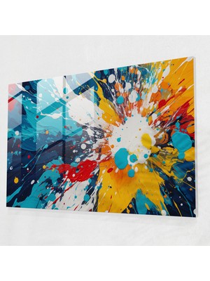 Popcasso Renkli Boya Sıçramaları ile Soyut Grafiti Cam Duvar Tablosu - Grafiti Temalı Renkli Duvar Dekoru