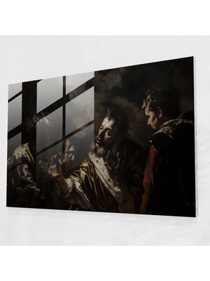 Popcasso Caravaggio Tarzı Temperli Cam Tablo - Modern Sanat Duvar Tablosu