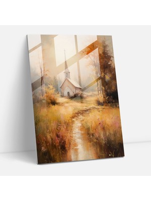 Popcasso Kilise Manzarası Temperli Cam Tablo Hafif ve Hayalperest Doğa